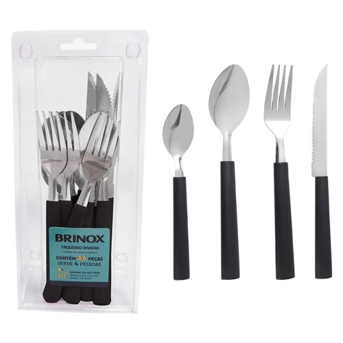 Faqueiro 16 Peças Brinox Aço Inox Riviera - Preto Faqueiro 16 Peças Brinox Aço Inox Riviera - Preto